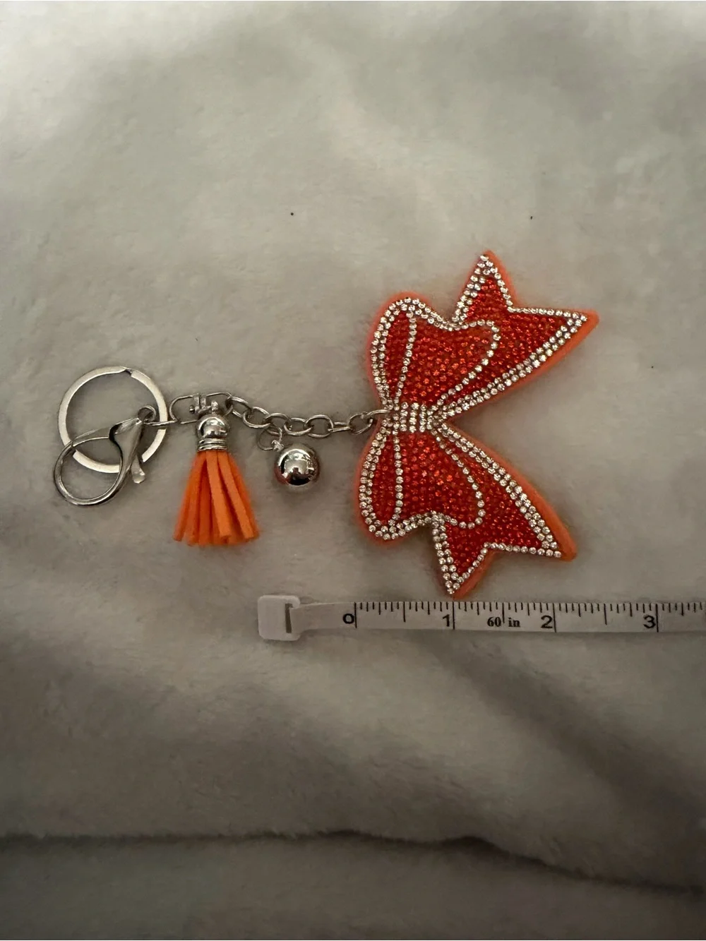 Orange & White Rhinestone Bow Keychain Charm